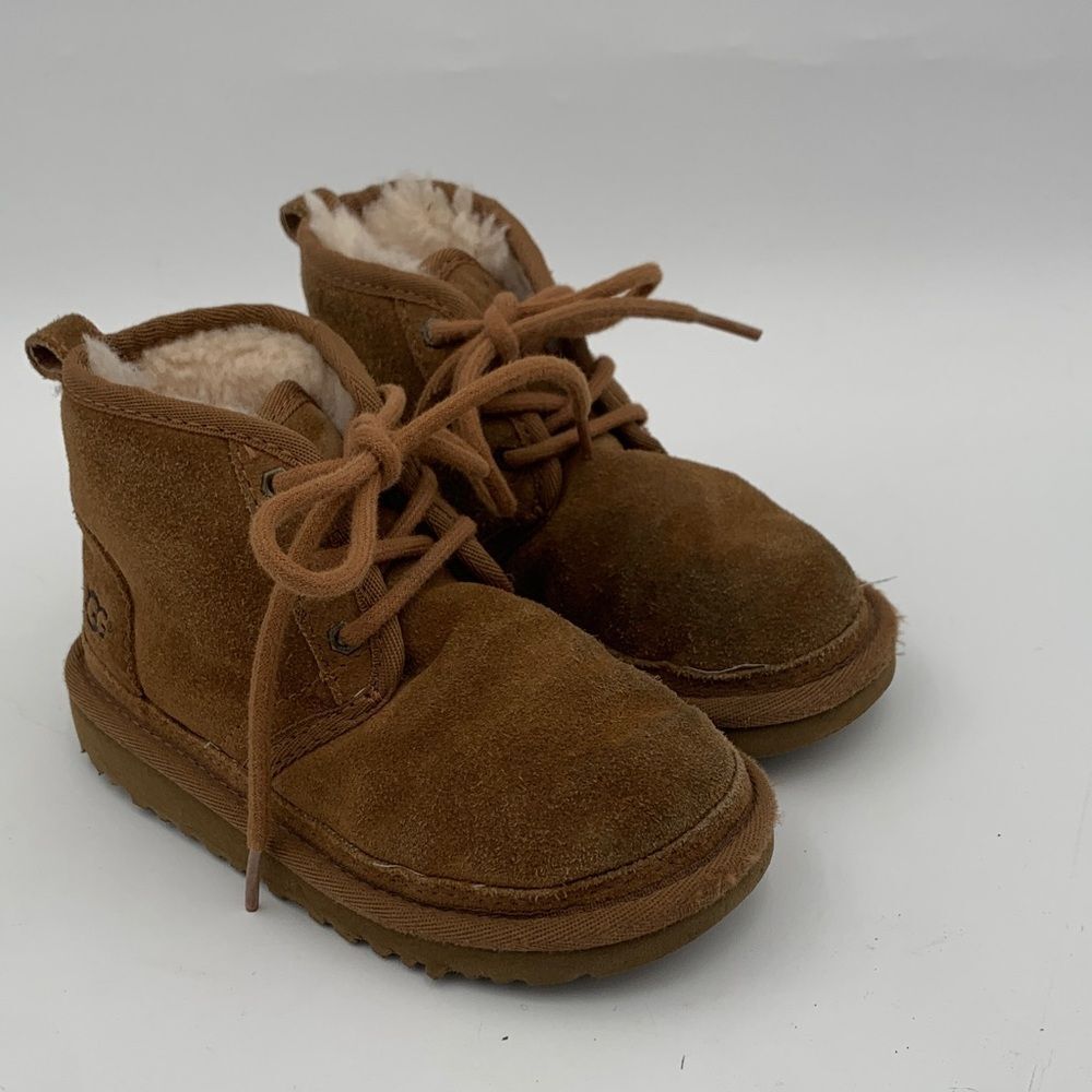 UGG Neumel Lace Up Suede Boots Toddler Size 10 Chestnut - Picture 2 of 10